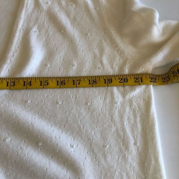 Koret Soft Ivory Grandmacore, Pearlcore Old Money, Vintage V Neck Cardigan Sz L - Picture 7 of 11